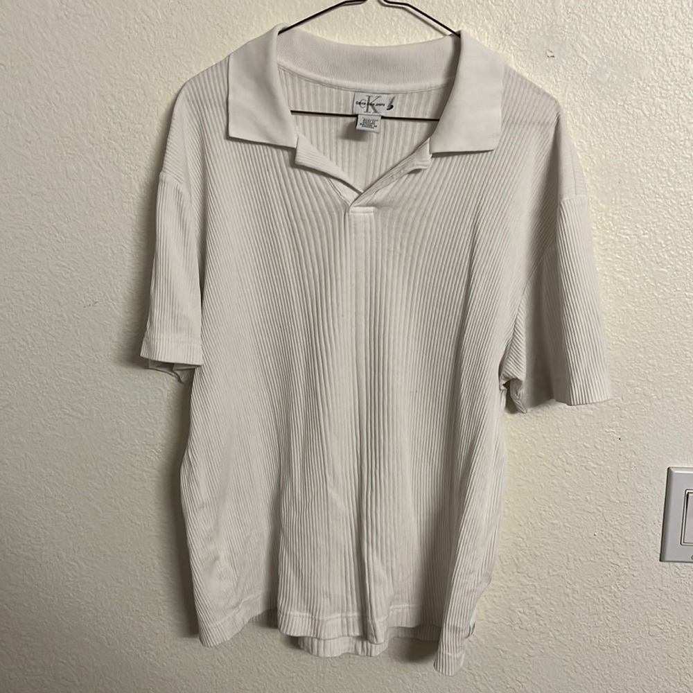 Calvin Kleins Jeans Brand Men’s White Cotton Shirt, Old Money, Vintage, Medium